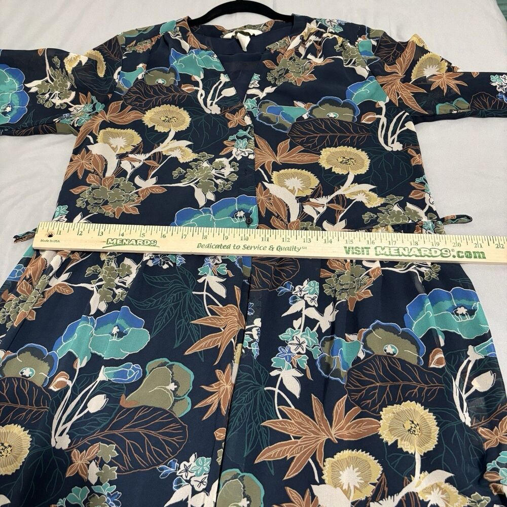H&M Conscious Collection Navy Floral Maxi Shirt Dress Sz 10 Flowy Boho - Picture 10 of 10